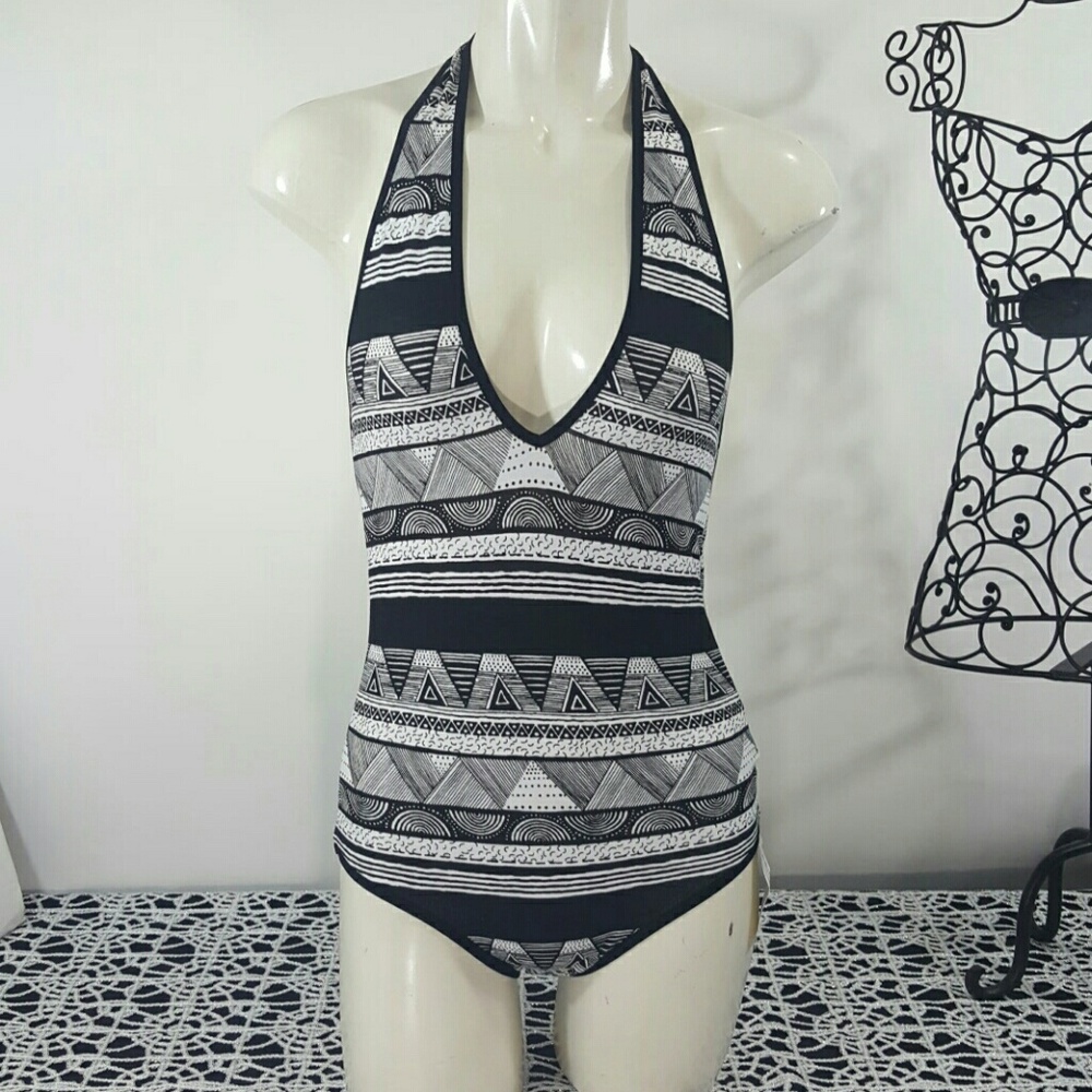 American Apparel Black and White Patterned Halter Tank Top
